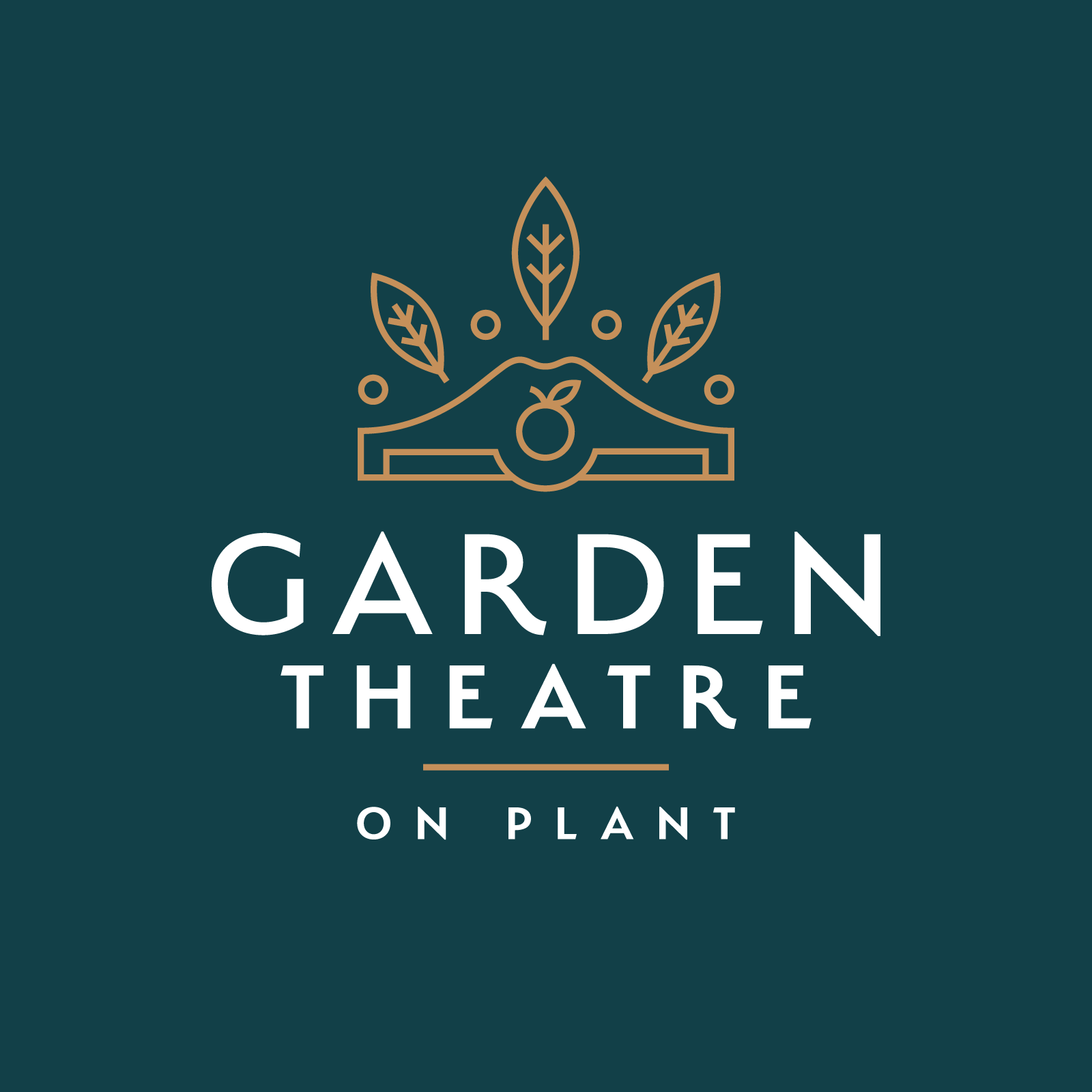 Garden Theatre on Plant Logo symbol of building with leaves